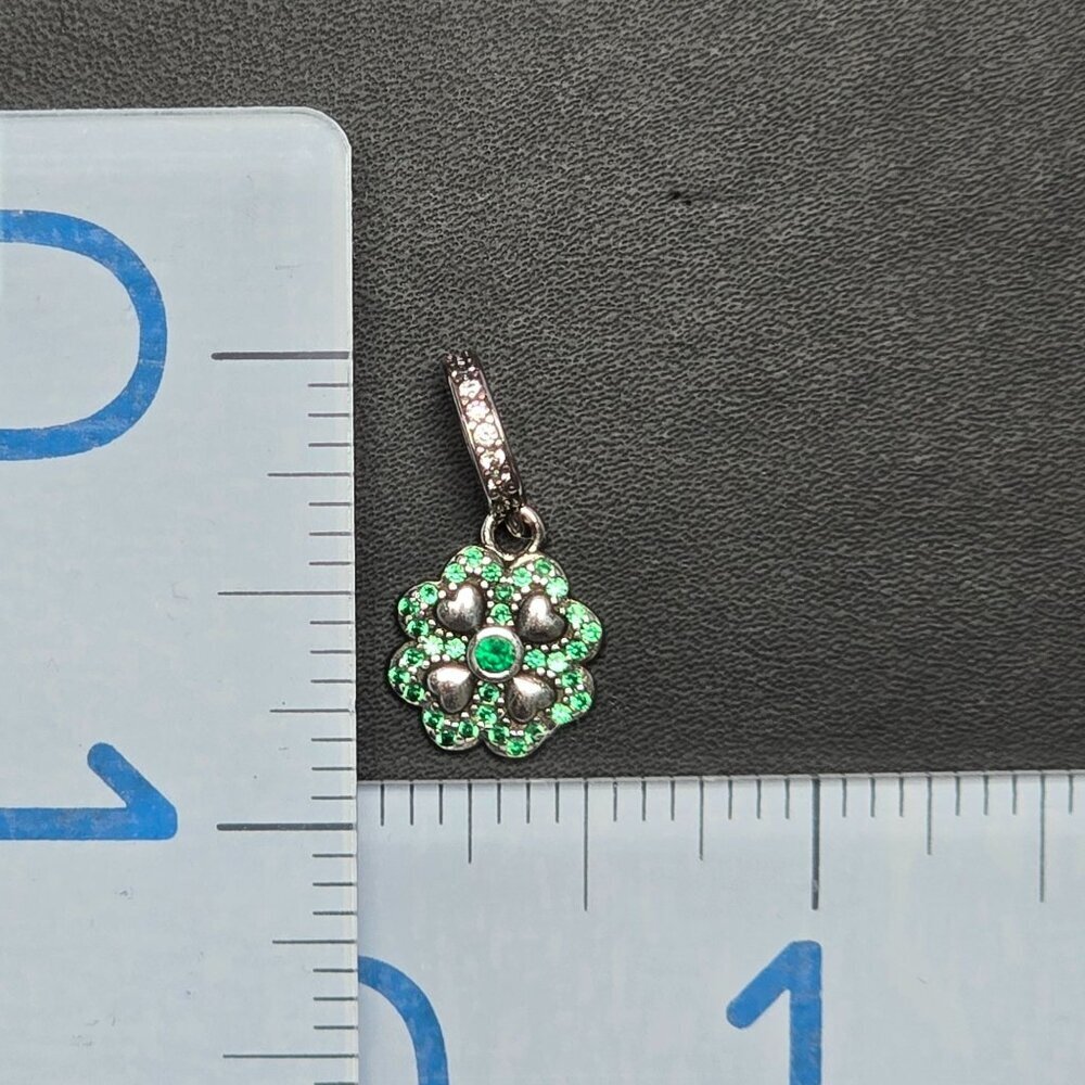 Silver 925 Clover Charm Pendant With Green CZs & Heart Accents - Picture 4 of 4
